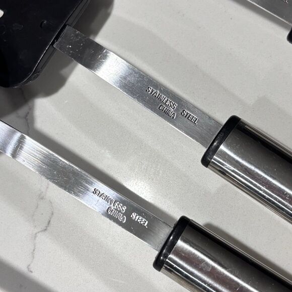 Stainless Steel Black Plastic Serving Utensils 5 Piece Set Spoons Ladle + Turner - Picture 11 of 11